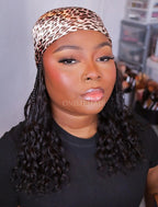 Crochet Boho Box Braids Band Wig Bohemian with Human Hair Curly Ends Braided Hair Extensions Natural Black