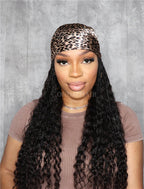 Crochet Boho Box Braids Band Wig Bohemian with Human Hair Curly Ends Braided Hair Extensions Natural Black