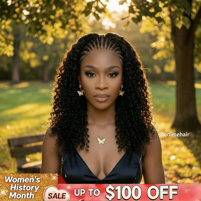 🔥( 15-Braids In Front )🔥Knotless Fulani Braids Deep Wave Glueless Ear-to-ear 13x4 Frontal HD Lace Wig Human HairFor Black Women - Onime Hair
