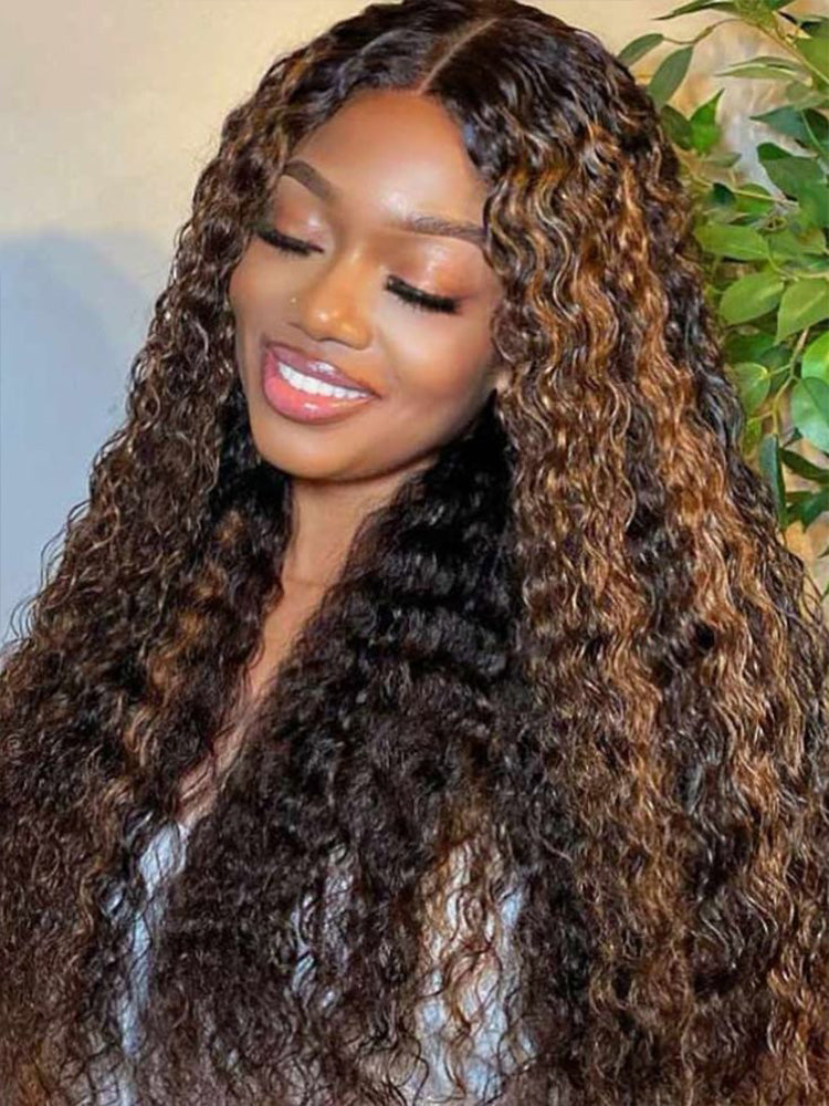 Onimehair™ Wear Go Glueless Balayage Highlight Ombre Brown Water Wave Wig Pre-plucked