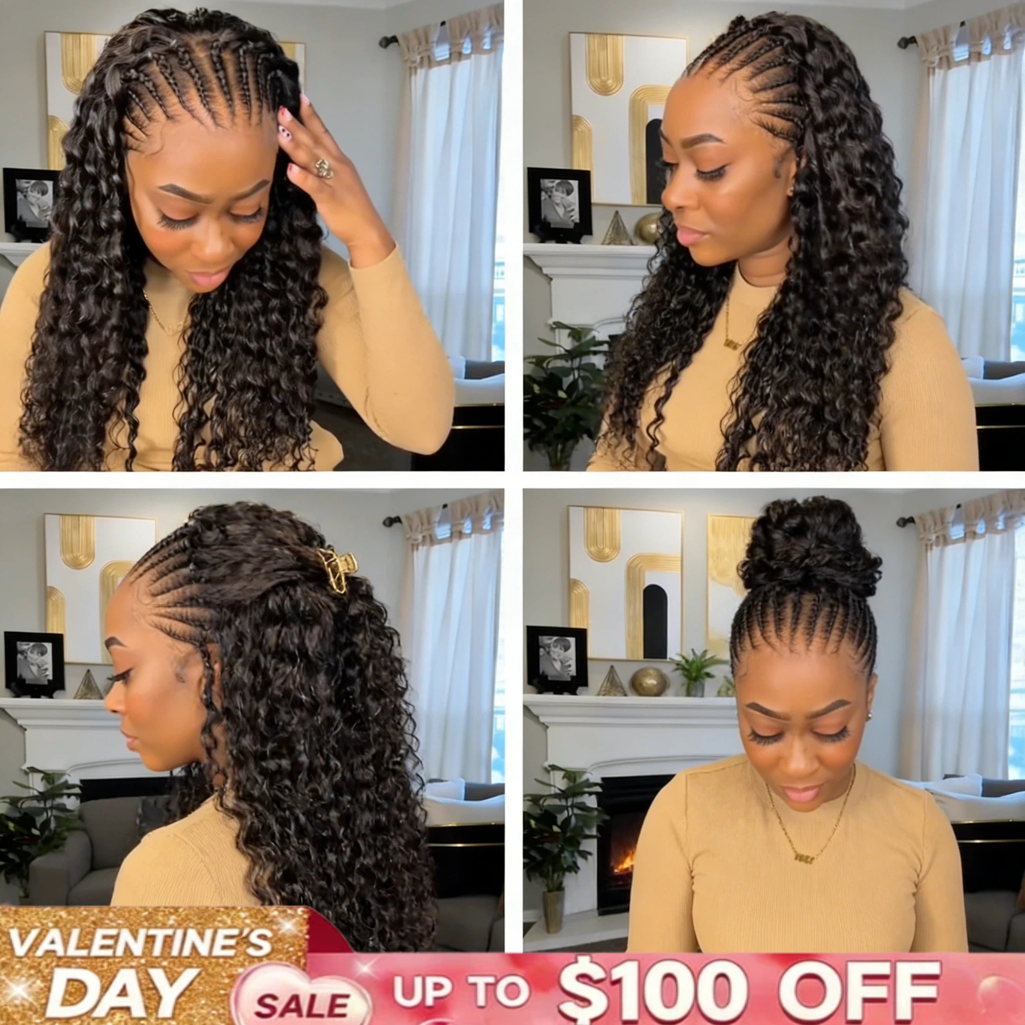 🔥( 15-Braids In Front )🔥Knotless Fulani Braids Deep Wave Glueless Ear-to-ear 13x4 Frontal HD Lace Wig Human Hair