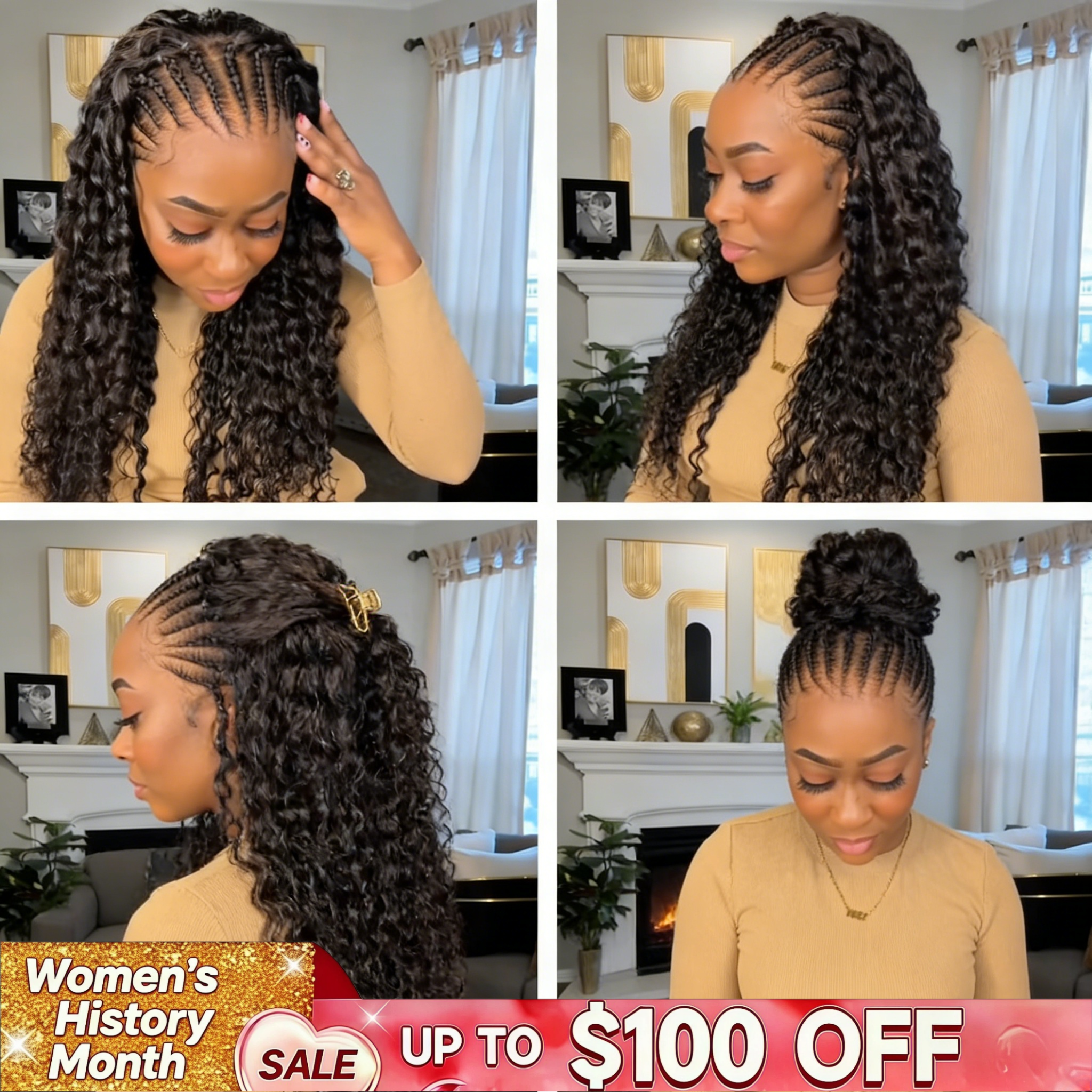 🔥( 15-Braids In Front )🔥Knotless Fulani Braids Deep Wave Glueless Ear-to-ear 13x4 Frontal HD Lace Wig Human HairFor Black Women - Onime Hair