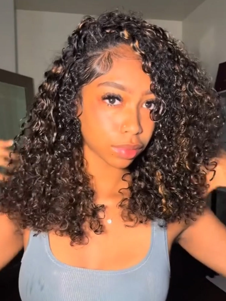 Onimehair™ Wear Go Glueless Balayage Highlight Ombre Brown Water Wave Wig Pre-plucked