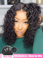 Onimehair™ Water Wave Bob Glueless Wig Wear Go 13x4 HD Lace Pre Cut Lace Wig