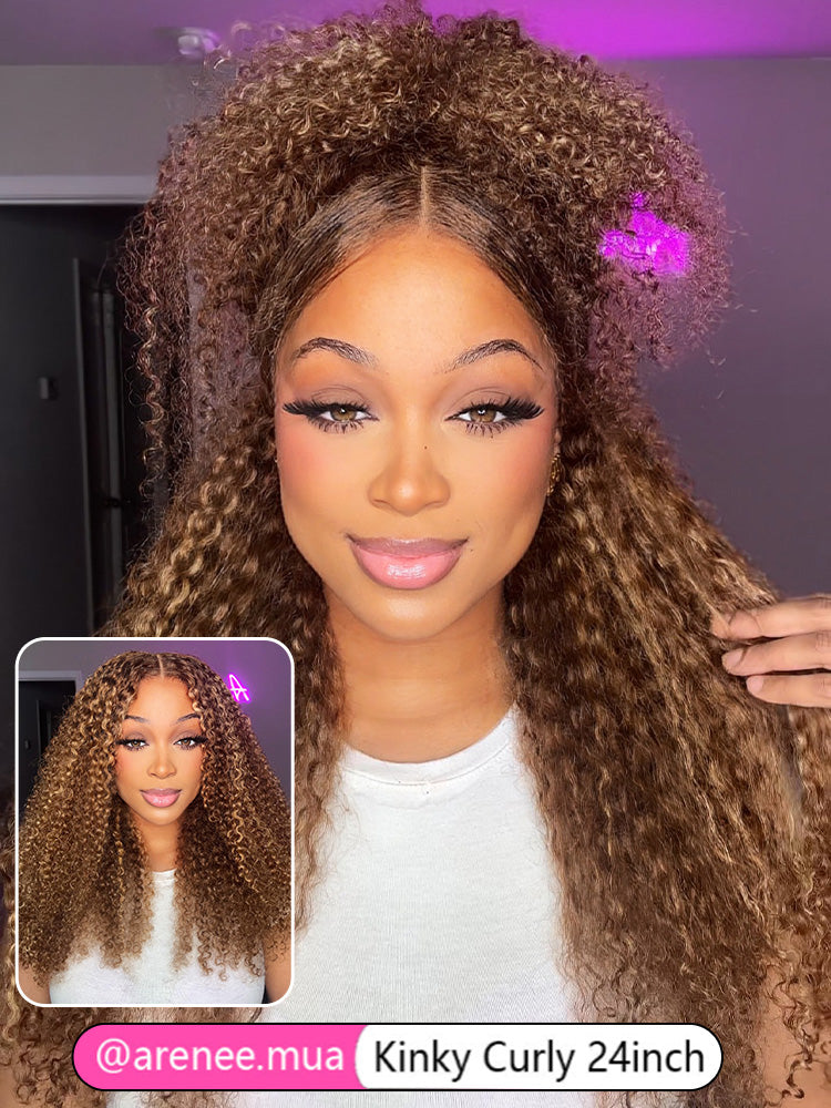 Onimehair™ Wear Go Glueless Highlights Ombre Hair Pre-cut HD Lace onimehair Curly Wig