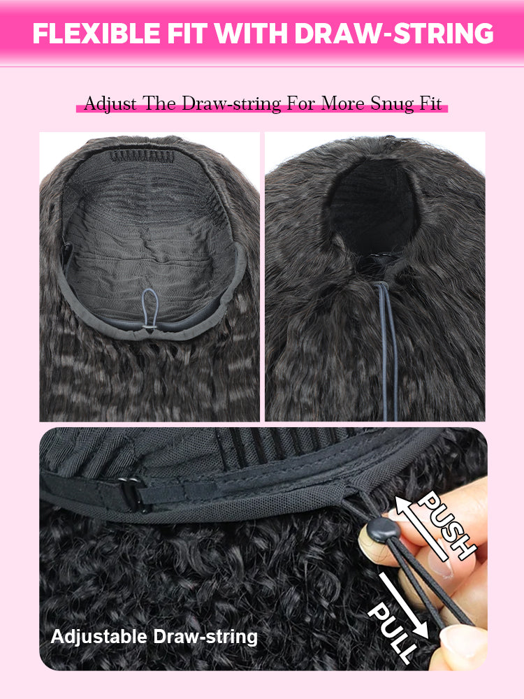 Onimehair™ 3 In 1 Half Wig Layered Curly Bob Pre-Styled onimehair Curly Half Wig Draw-strings Flip Over Wig