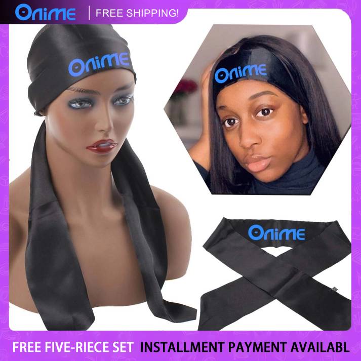 Onimehair™Wig Grip Band Soft Satin Scarf Fashion Headbands for Lace Frontal Wigs Fixing, Makeup, Sports, Yoga, Facial (1 Pcs, Black)