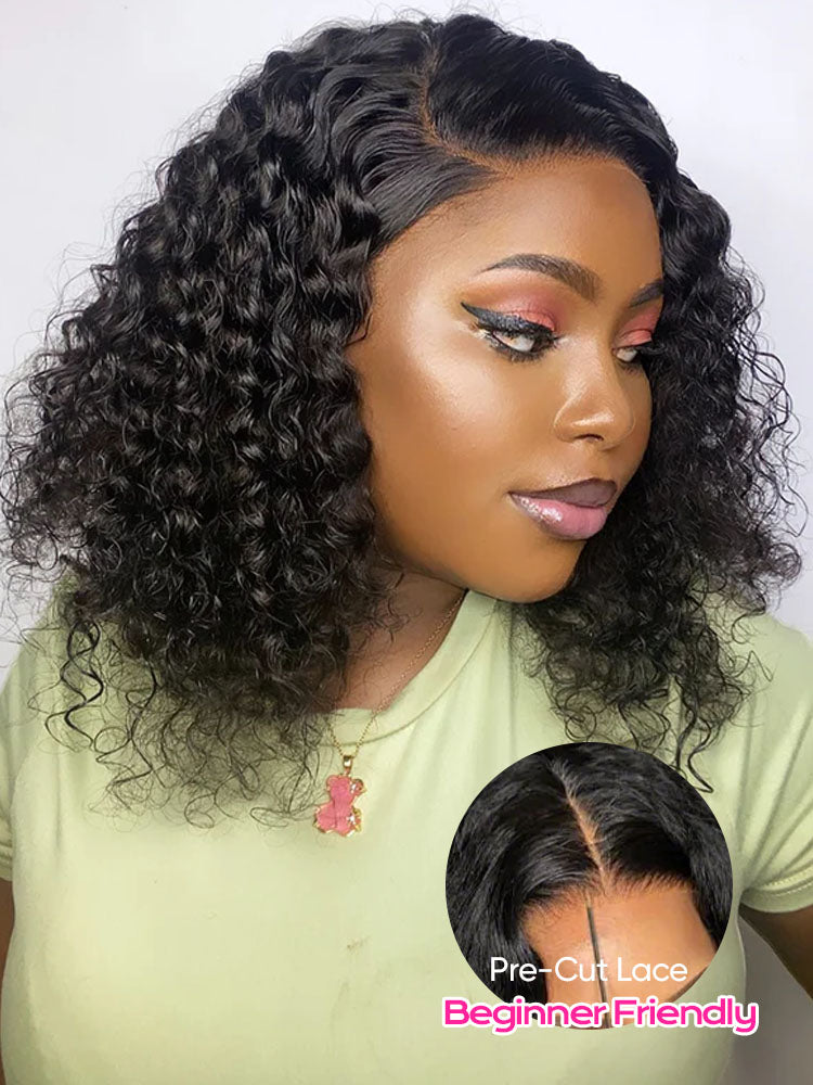 Onimehair™ Water Wave Bob Glueless Wig Wear Go 13x4 HD Lace Pre Cut Lace Wig