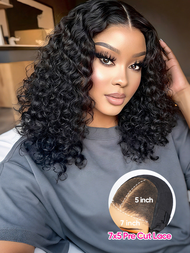 Onimehair™ Water Wave Bob Glueless Wig Wear Go 13x4 HD Lace Pre Cut Lace Wig