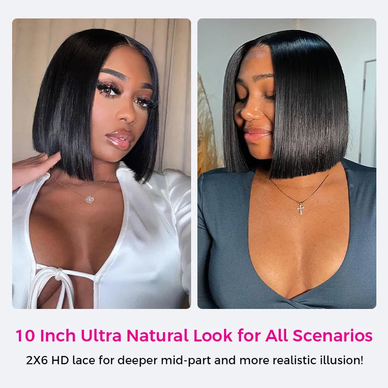 Sleek Bone Straight Bob 5×5 HD Lace Glueless Blunt Cut Middle Part Wig Super Double Drawn Hair Quality