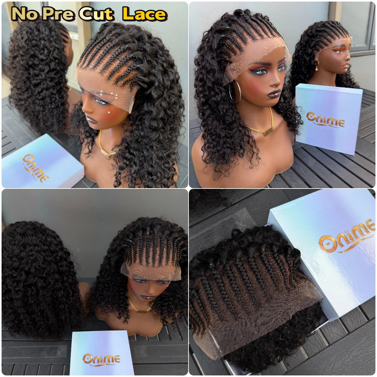Knotless Fulani Braids Deep Wave Glueless Ear-to-ear 13x4 Frontal HD Lace Wig Human Hair