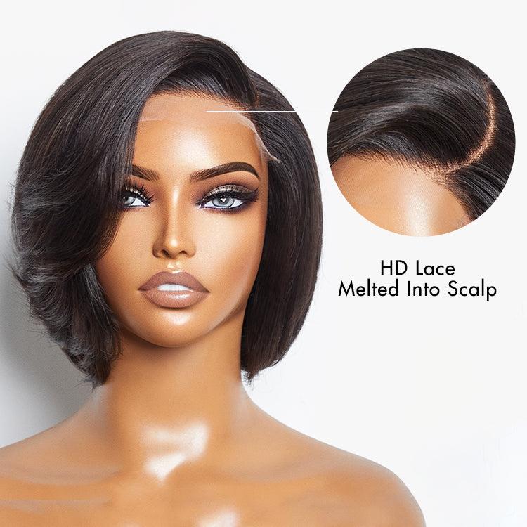 Onimehair™Mature Boss Pixie Cut with Swept Bangs Glueless Minimalist HD Lace Bob Wig