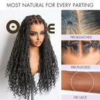 Light Weight Flexi-Fit Invisi Drawstring Cap Full Lace Knotless Boho Curls Braided Long Wig Super Natural Scalp