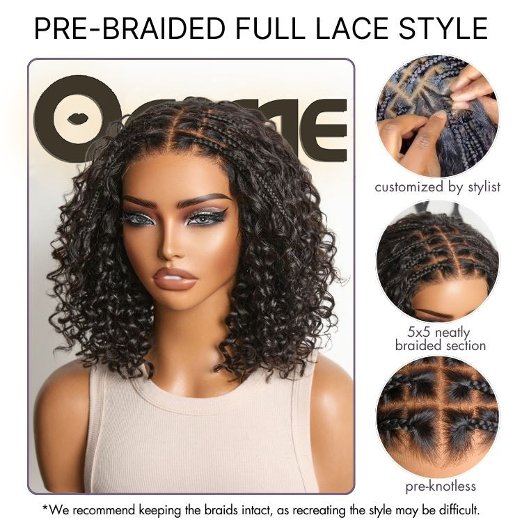 Exclusive Deal | Boho Braids Deep Curly Glueless 5x5 Closure Lace with Braided Top Human Hair Wig Pre-Cut Lace