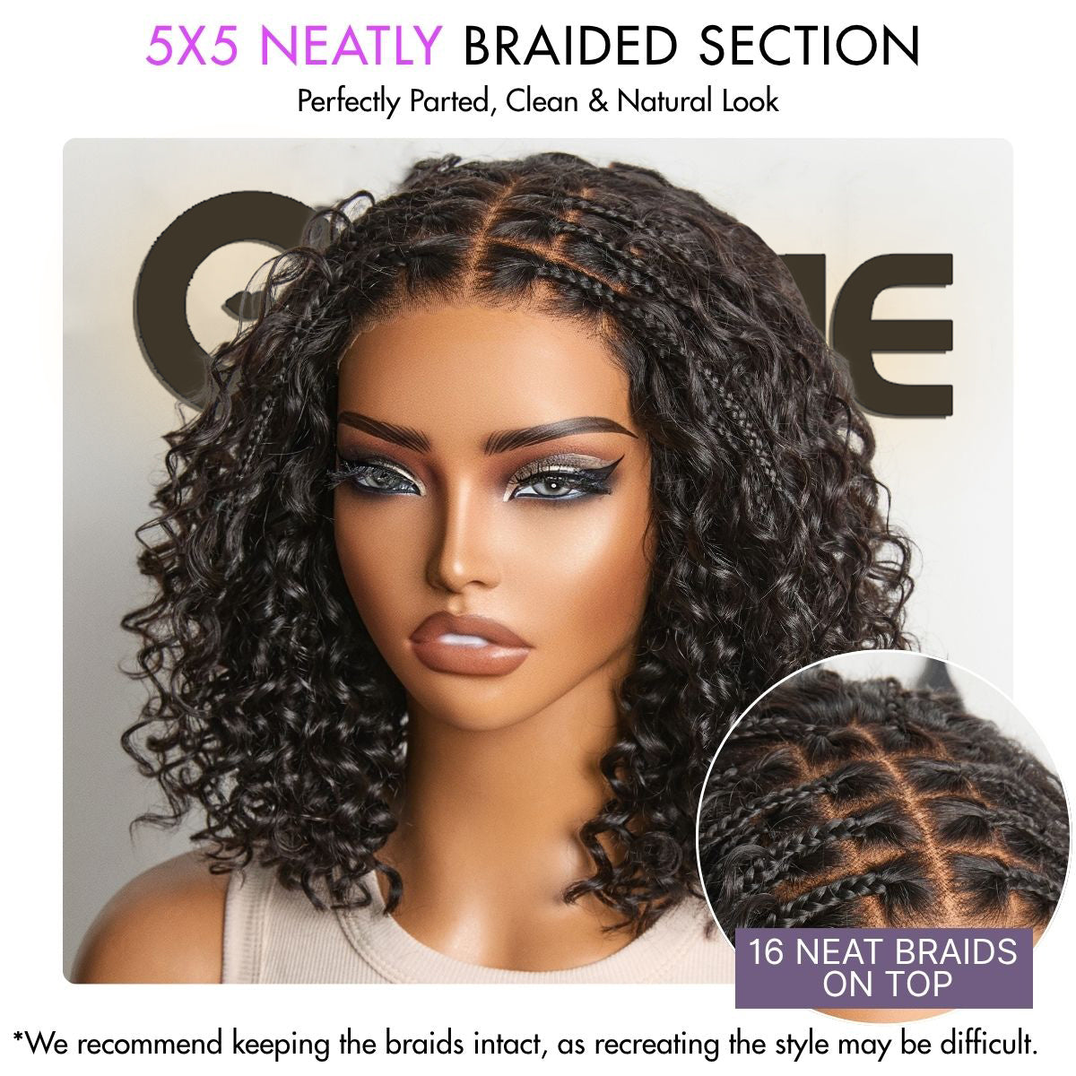 Exclusive Deal | Boho Braids Deep Curly Glueless 5x5 Closure Lace with Braided Top Human Hair Wig Pre-Cut Lace