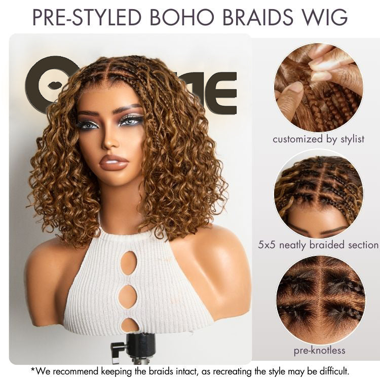 Exclusive Deal | Boho Braids Deep Curly Glueless 5x5 Closure Lace with Braided Top Human Hair Wig Pre-Cut Lace
