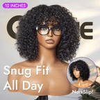 New Customers Only | Beginner Friendly Water Wave Minimalist Lace Glueless Short Curly Wig with Bangs