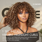 New Customers Only | Beginner Friendly Water Wave Minimalist Lace Glueless Short Curly Wig with Bangs