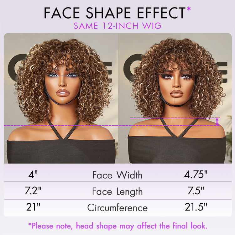 New Customers Only | Beginner Friendly Water Wave Minimalist Lace Glueless Short Curly Wig with Bangs