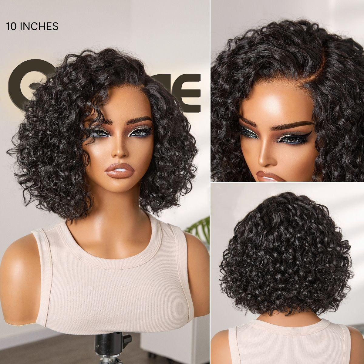 Ready to Go Blonde Highlight / Natural Black Water Wave Short Curly Bob Wig Glueless Minimalist HD Lace Wig Pre-Cut Lace