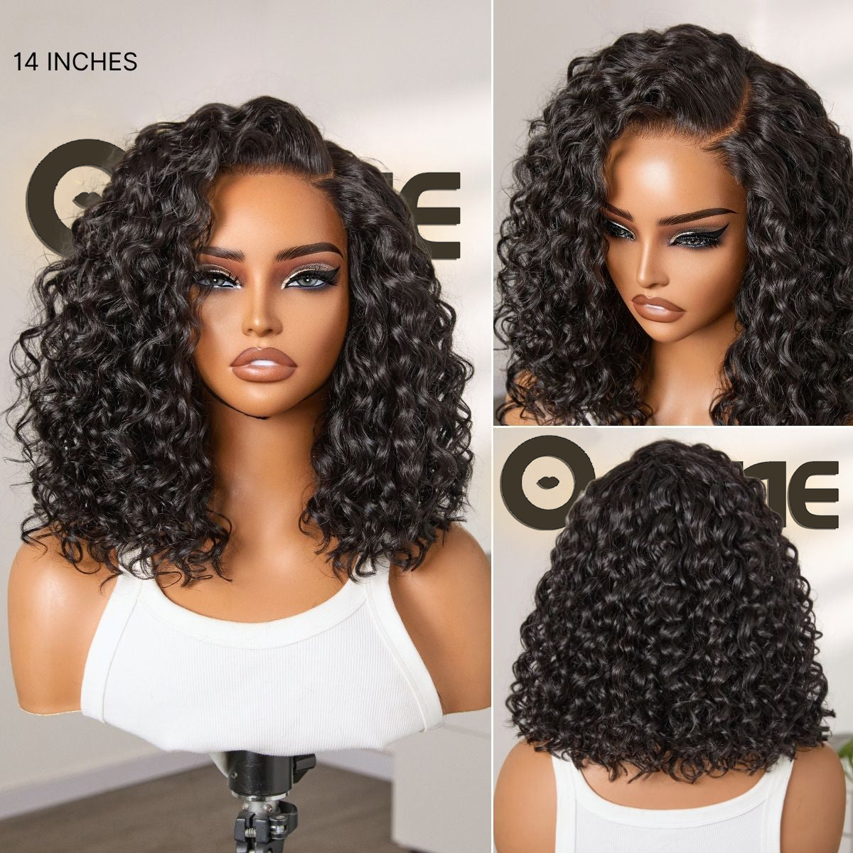 Ready to Go Blonde Highlight / Natural Black Water Wave Short Curly Bob Wig Glueless Minimalist HD Lace Wig Pre-Cut Lace
