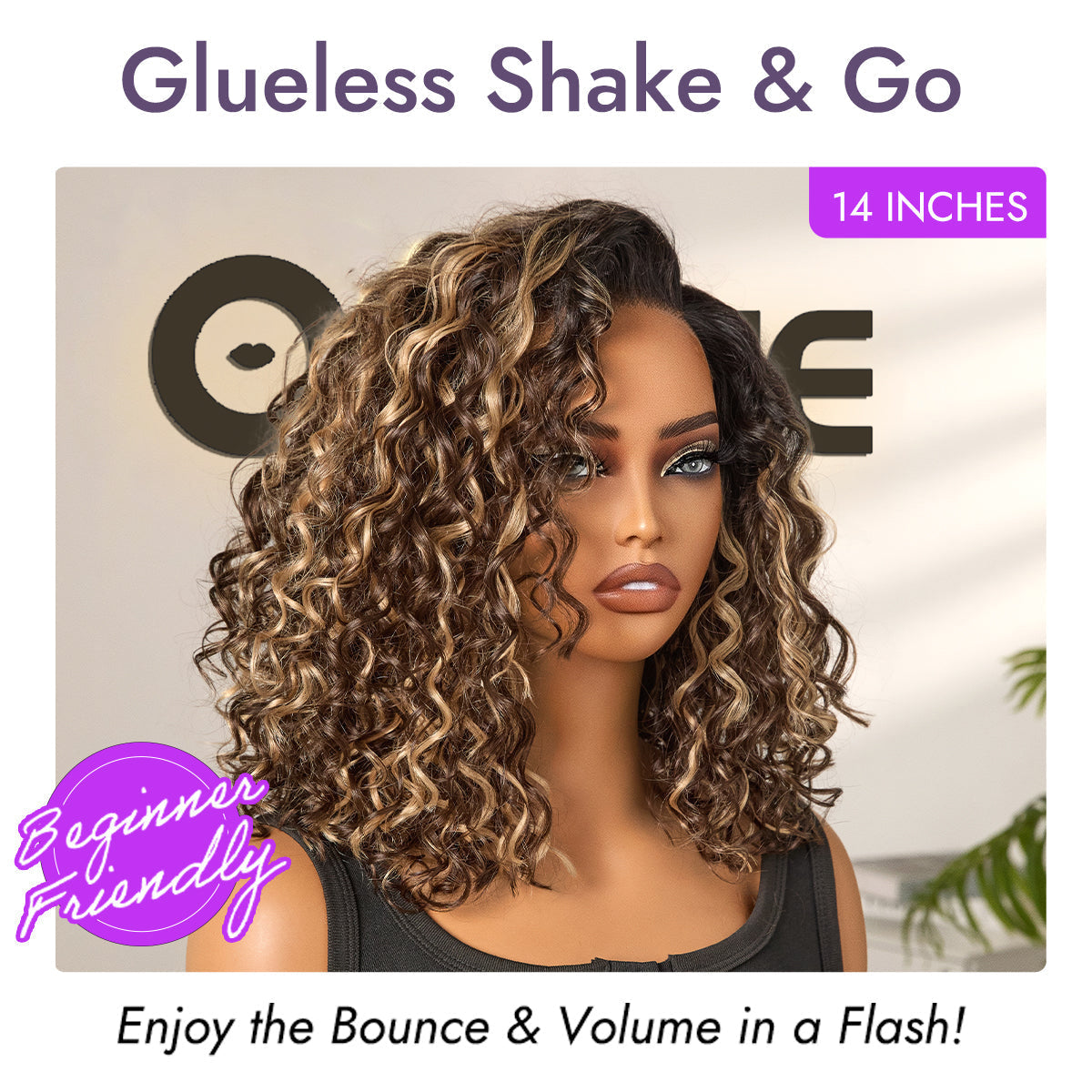 Ready to Go Blonde Highlight / Natural Black Water Wave Short Curly Bob Wig Glueless Minimalist HD Lace Wig Pre-Cut Lace