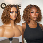 Brown Highlight / Natural Black / Blonde Highlight Deep Curly Glueless 5x5 Closure Pre-Cut Lace Wig