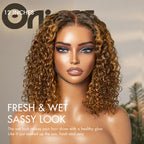 Brown Highlight / Natural Black / Blonde Highlight Deep Curly Glueless 5x5 Closure Pre-Cut Lace Wig