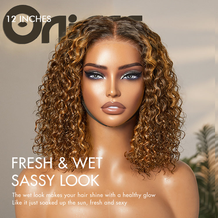 Brown Highlight / Natural Black / Blonde Highlight Deep Curly Glueless 5x5 Closure Pre-Cut Lace Wig