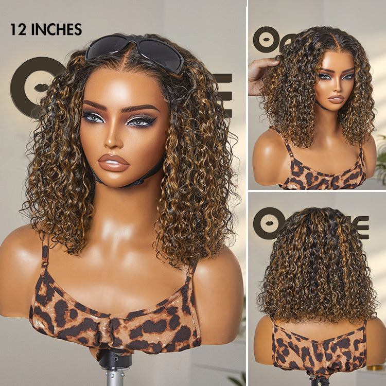 Brown Highlight / Natural Black / Blonde Highlight Deep Curly Glueless 5x5 Closure Pre-Cut Lace Wig