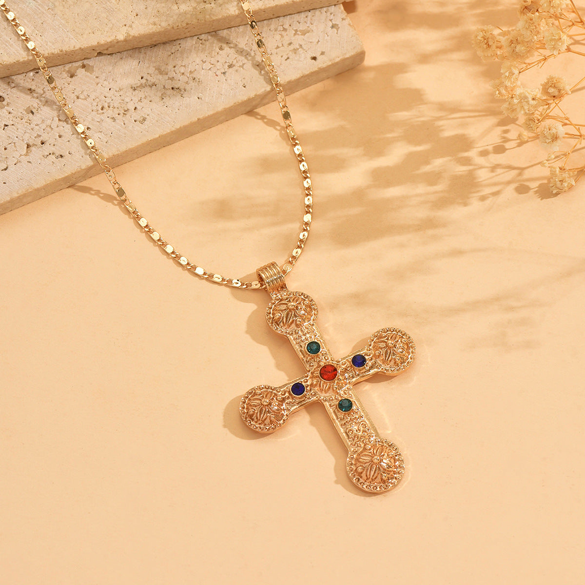 Diamond-encrusted cross pendant necklace for women