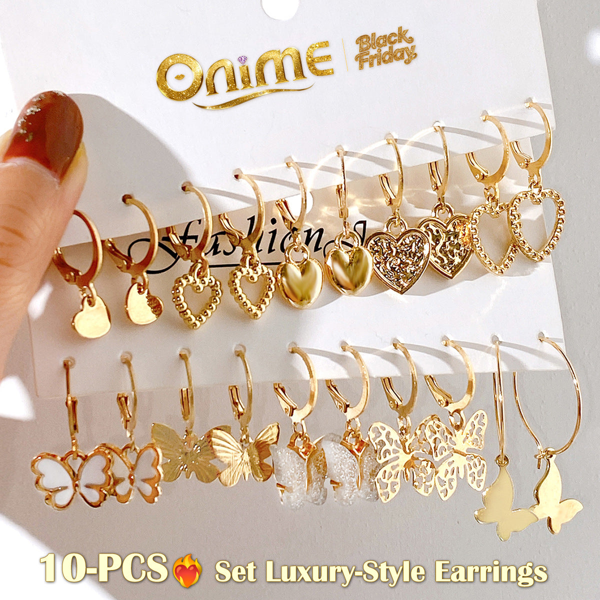 10-PCS❤️‍🔥 Set Party-style hollowed-out butterfly and heart earrings