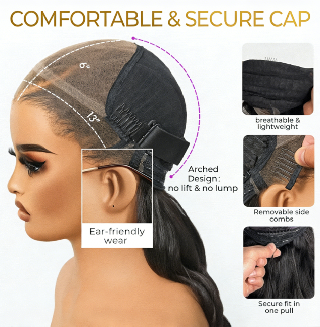 NatureMAX™ 200% / 250% Density Loose Wave Glueless 13x6 HD Lace Front Wig Human Hair Pre-Cut Lace Flexi-Fit Drawstring Cap