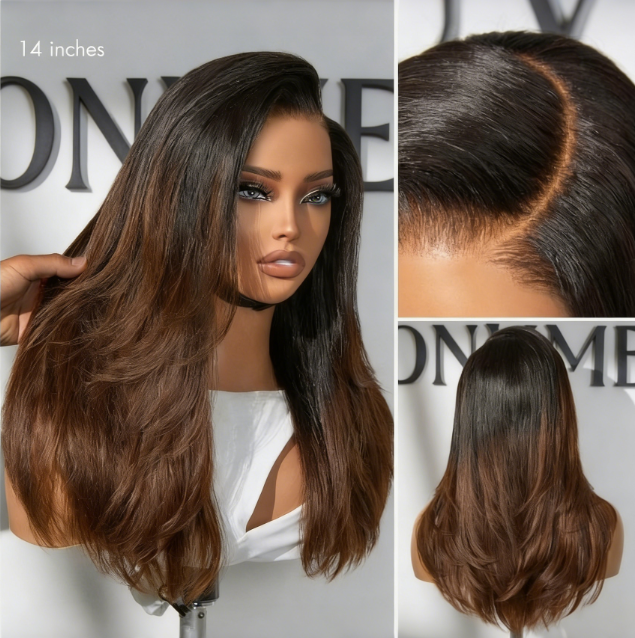 All-Day Comfort™ Wig 180% Density Butterfly Cut Layered Light Yaki Straight Glueless 7x7 Closure HD Lace Human Hair Wig Pre-Cut Lace