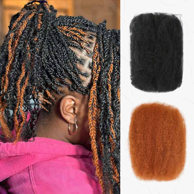 Onimehair™ Natural Black+Auburn Brown Two Colors Afro Kinky Bulk Human Hair For Braiding DreadLock