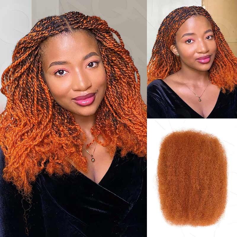 Onimehair™ Ginger Orange Afro kinky Bulk Hair Extensions For Braiding Dreadlock Human Hair