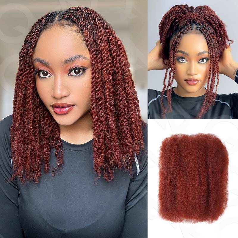 Onimehair™ Three Mix Colors Afro Kinky Bulk #1B/99J/Burgundy Human Hair For Braiding Dreadlock Hair