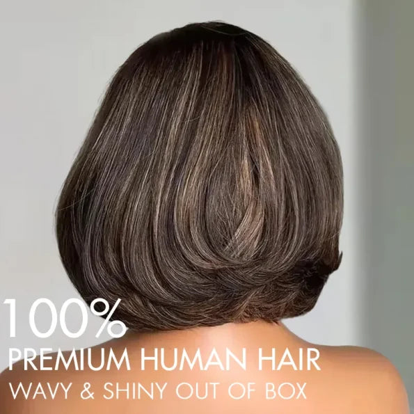 Brown/Blonde Highlight Color Layered Cut 5×5 Lace Bob C Side Part Wear & Go Glueless Closure Wig