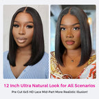 Pull Go Drawstring Bone Straight Bob 5×5 HD Lace Double Drawn Wig Middle/Side Part Vietnamese Hair