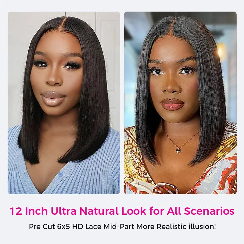 Pull Go Drawstring Bone Straight Bob 5×5 HD Lace Double Drawn Wig Middle/Side Part Vietnamese Hair