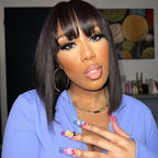Glueless Short Bob Straight Hair Wig with Bangs 5×5 HD Lace 180% Density
