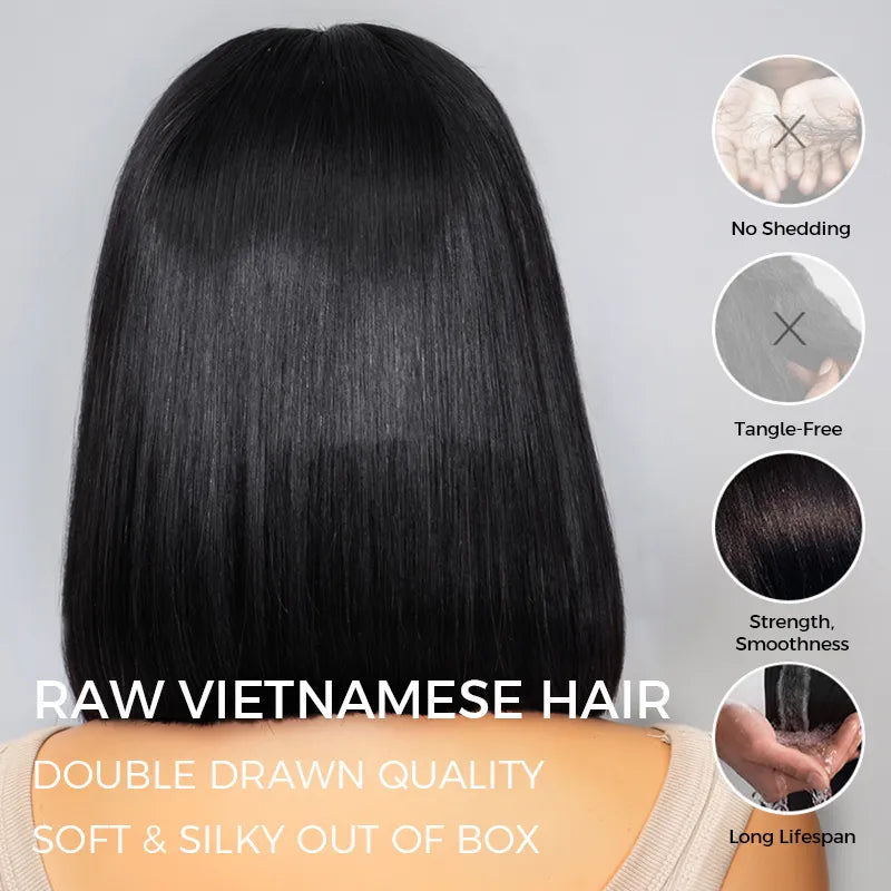 Pull Go Drawstring Bone Straight Bob 5×5 HD Lace Double Drawn Wig Middle/Side Part Vietnamese Hair