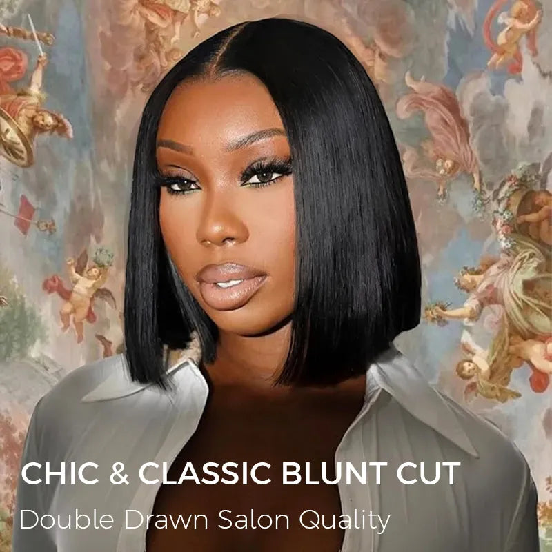 Sleek Bone Straight Bob 5×5 HD Lace Glueless Blunt Cut Middle Part Wig Super Double Drawn Hair Quality