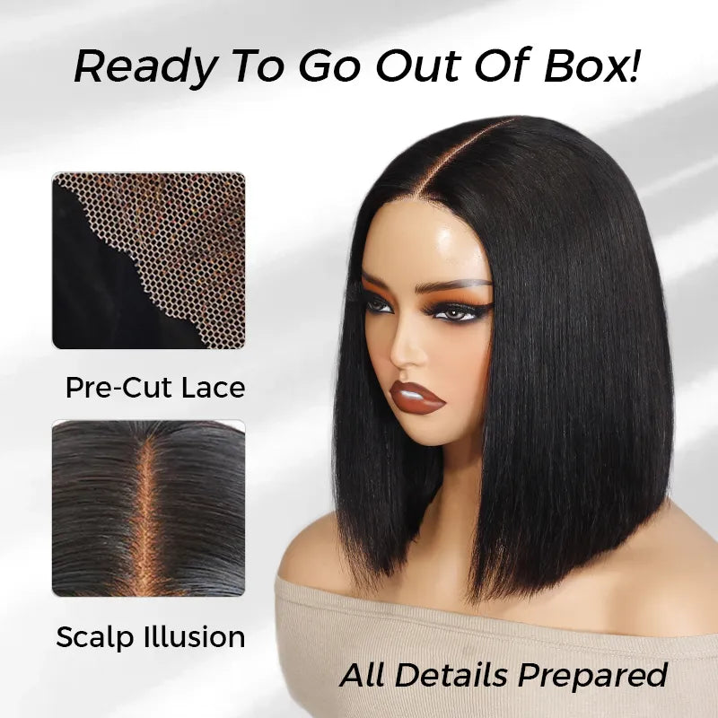 Sleek Bone Straight Bob 5×5 HD Lace Glueless Blunt Cut Middle Part Wig Super Double Drawn Hair Quality