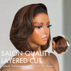 Brown/Blonde Highlight Color Layered Cut 5×5 Lace Bob C Side Part Wear & Go Glueless Closure Wig