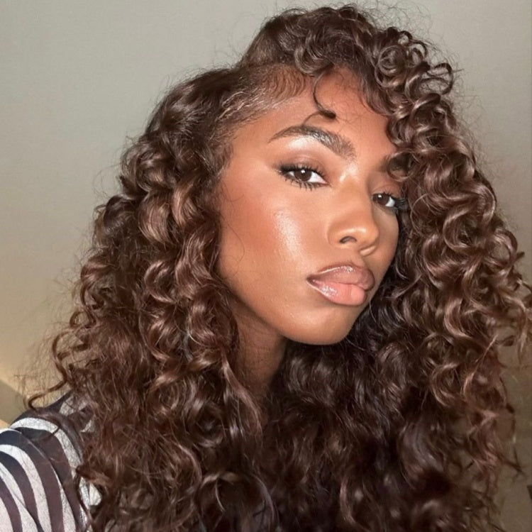 4# Chocolate Brown Color Curly Crochet Hair 100% Human Crochet Braids Extensions