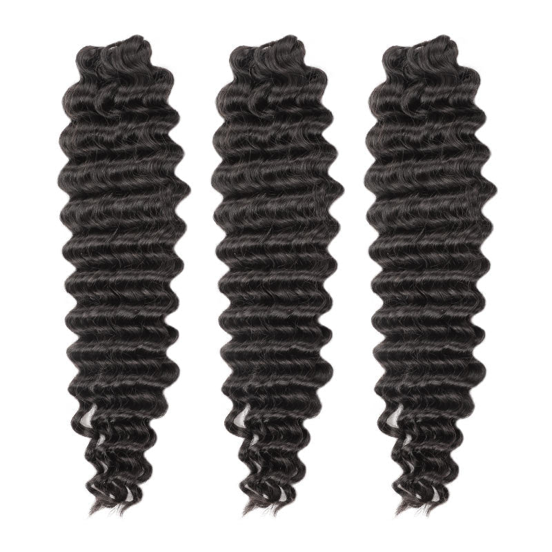 Onimehair™ Seamless Deep Curly Handmade Feather Crochet Braid Natural Black Human Hair Extensions