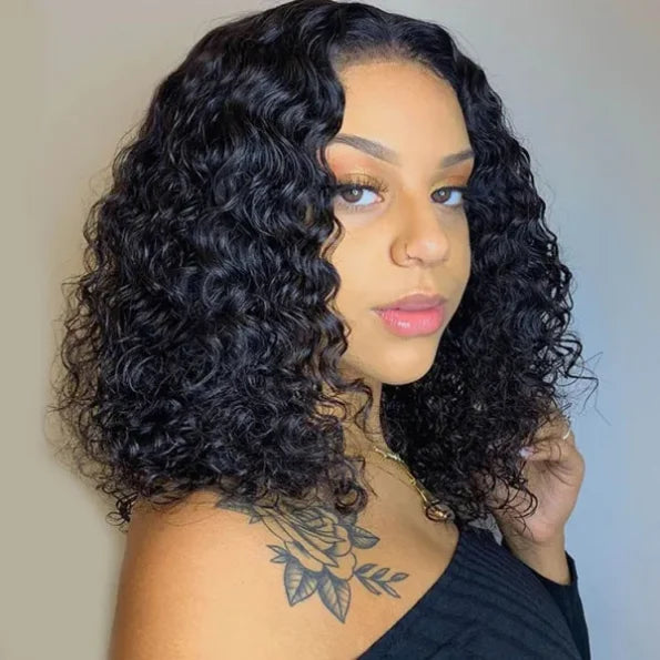 Deep Wave Glueless Bob Human Hair Wig 5×5 HD Lace Pre Everything Natural Look 180% Density