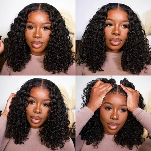 Deep Wave Glueless Bob Human Hair Wig 5×5 HD Lace Pre Everything Natural Look 180% Density