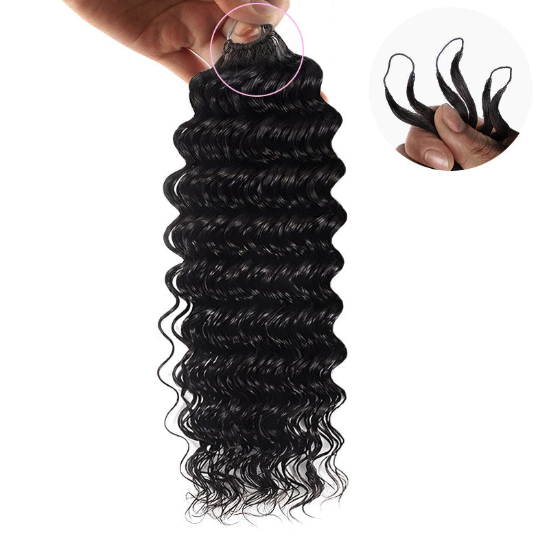Onimehair™ Soft Deep Wave Feather Crochet Braid Natural Black Human Hair Extensions